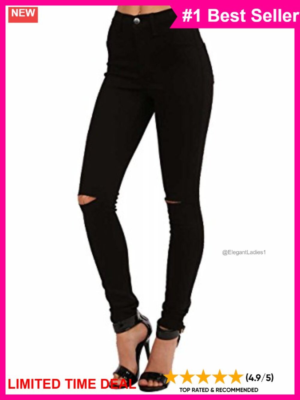 High Rise Ripped Knee Skinny Jeans Tencel Stretch Slimming Casual Denim